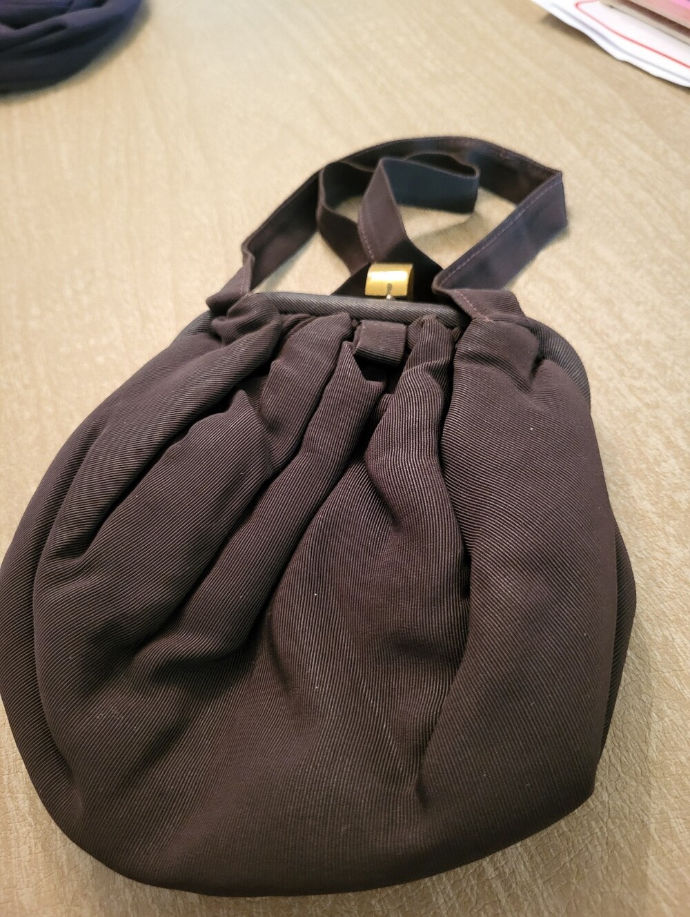 Source Unknown Dark Brown Pleated Wristlet with Gold Clasp